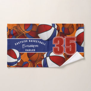Lots of basketballs team athlete name red blue  hand towel