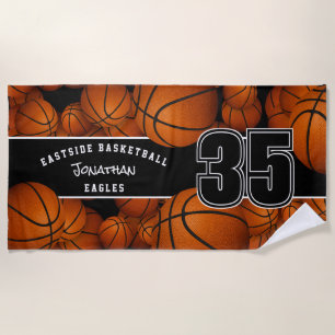 Lots of basketballs team player name beach towel