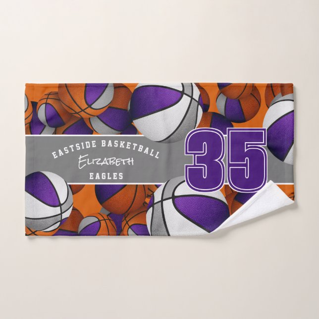 Lots of basketballs team sports gifts purple grey hand towel (Hand Towel)