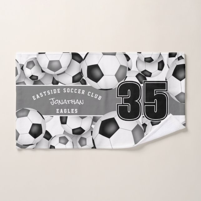Lots of black grey soccer balls team colours gifts hand towel (Hand Towel)