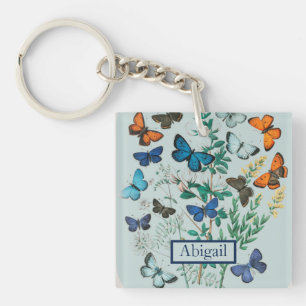 Lots of Blue and Orange Butterflies Key Ring