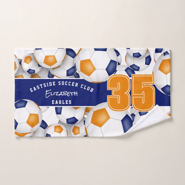 Lots of blue orange soccer balls team spirit gifts hand towel (Hand Towel)