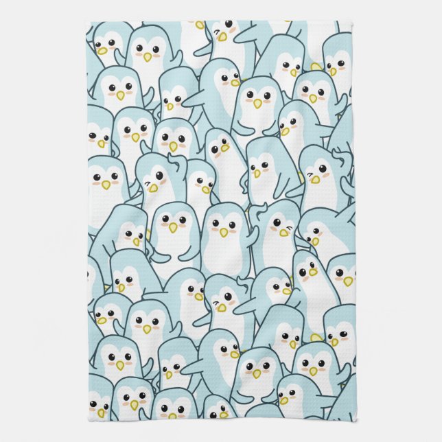 Lots of cartoon Penguins Tea Towel (Vertical)