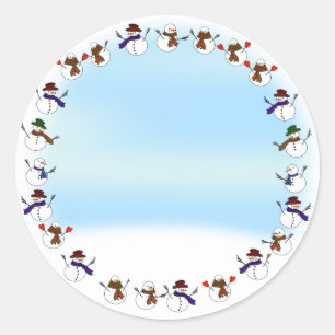 Lots of Christmas Cartoon Snowmen Classic Round Sticker