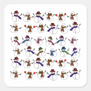 Lots of Christmas Cartoon Snowmen Square Sticker