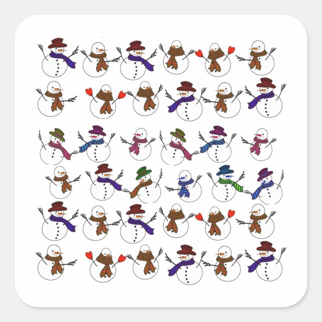 Lots of  Christmas Cartoon Snowmen Square Sticker (Front)