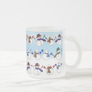 Lots of  Christmas Snowmen Frosted Glass Coffee Mug