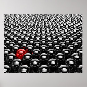 Lots Of Chrome Black Balls With One Red Poster