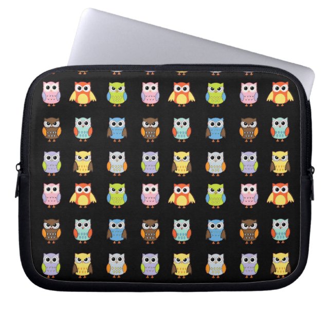 Lots of Colorful Cute Owls Pattern Laptop Sleeve (Front)