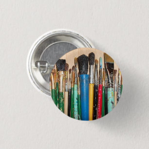 Lots of Colourful Artist Paint Brushes 3 Cm Round Badge