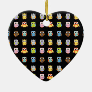 Lots of Colourful Cute Owls Pattern Ceramic Tree Decoration