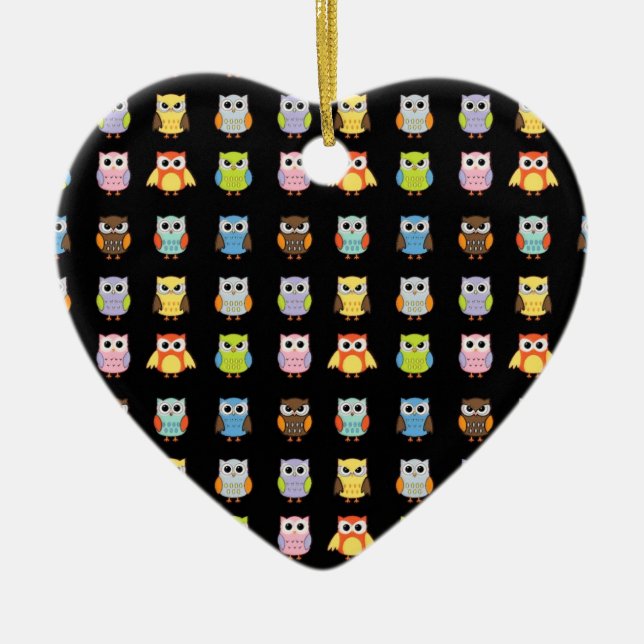 Lots of Colourful Cute Owls Pattern Ceramic Tree Decoration (Front)
