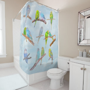 Lots of colourful parakeets - cute little birds   shower curtain