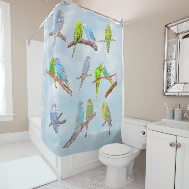 Lots of colourful parakeets - cute little birds   shower curtain (In Situ)