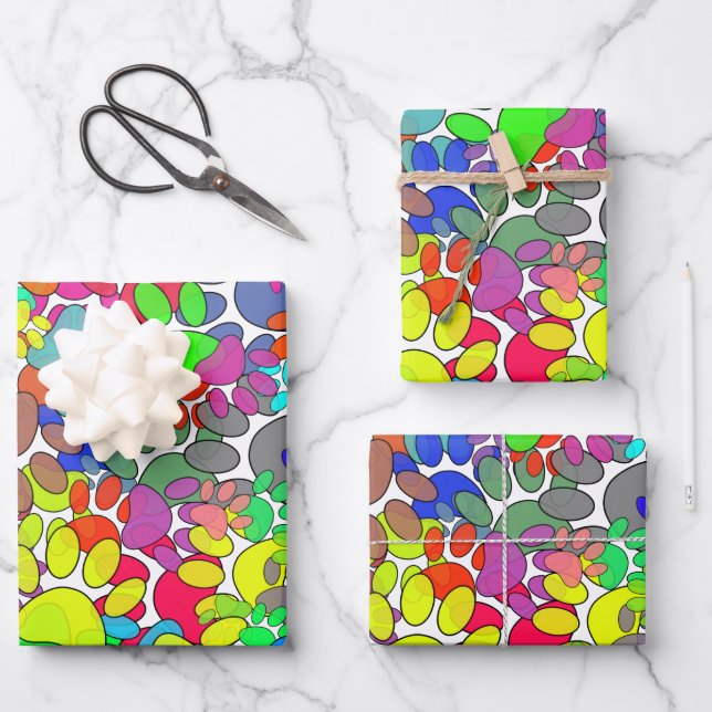 Lots Of Dog Paw Prints All Over  Wrapping Paper Sheet (Front)