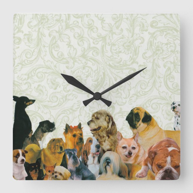 Lots of Dogs Collage Square Wall Clock (Front)