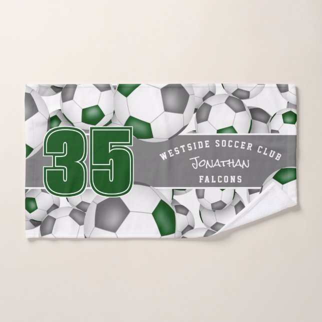 Lots of green grey team colours soccer balls  hand towel (Hand Towel)