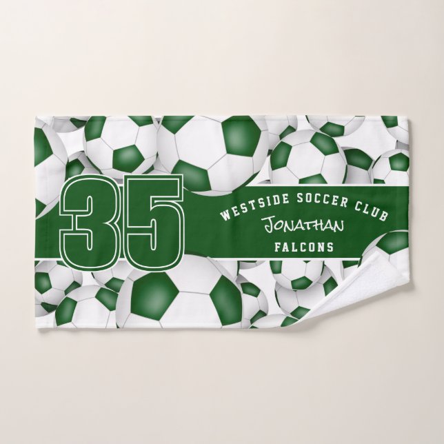 Lots of green white soccer balls custom team name hand towel (Hand Towel)