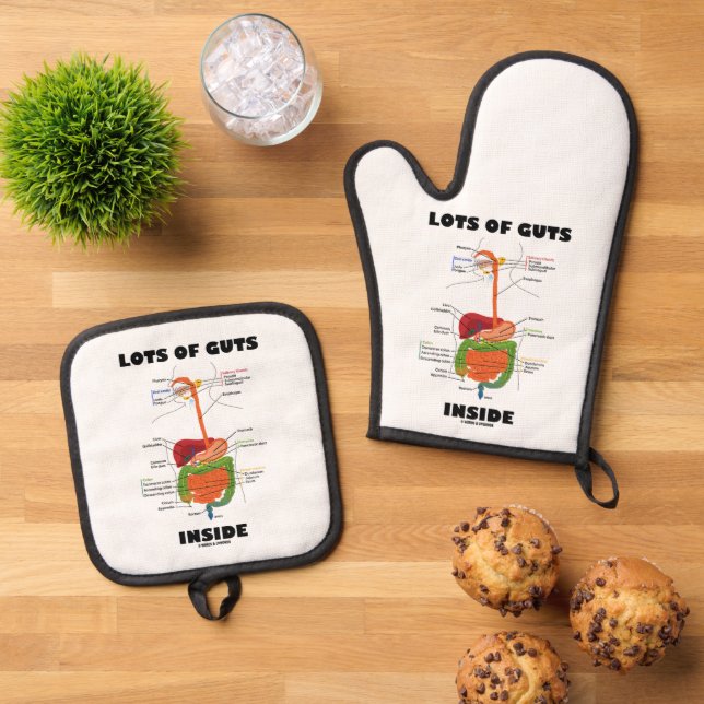 Lots Of Guts Inside Digestive System Oven Mitt & Pot Holder Set (Top Down)