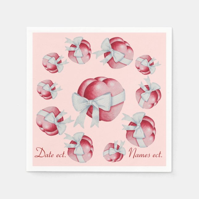 lots of hearts and bows red and pink napkin (Front)