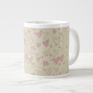 Lots of Hearts Beige Large Mug. Large Coffee Mug
