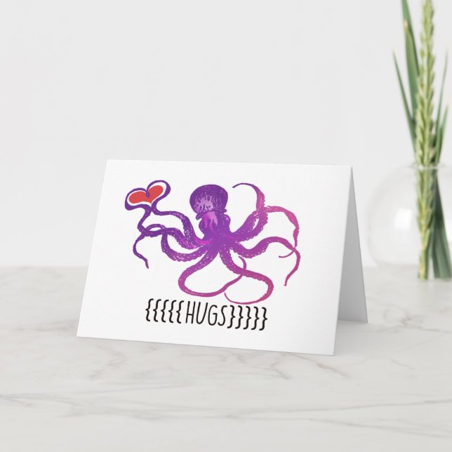 Lots of Hugs and Kisses Octopus Cute Valentine Card (Front)