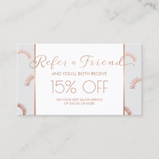 Lots of Lashes Lash Salon Grey/Rose Gold Referral Card (Front)