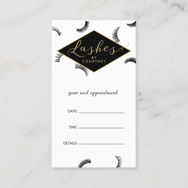 Lots of Lashes Lash Salon White/Black Appointment Card (Front)