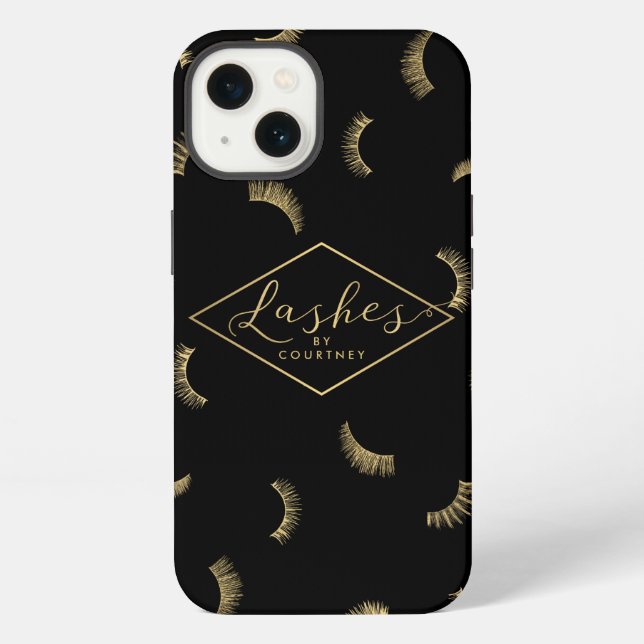 Lots of Lashes Pattern Black/Gold Personalised iPhone Case (Back)