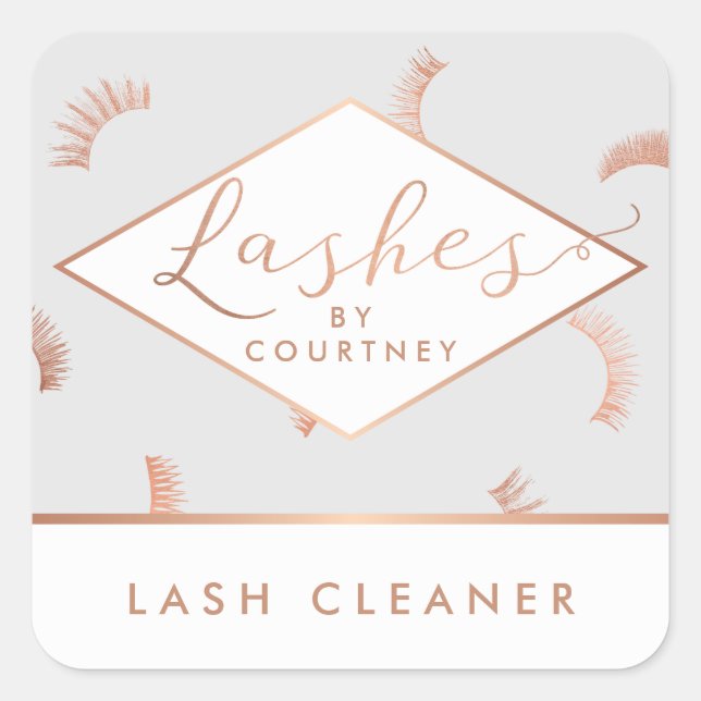Lots of Lashes Pattern Lash Salon Grey/Rose Gold Square Sticker (Front)