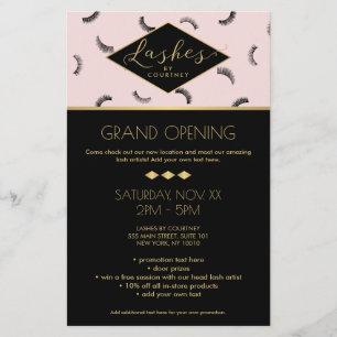Lots of Lashes Pattern Lash Salon Pink/Black/Gold Flyer