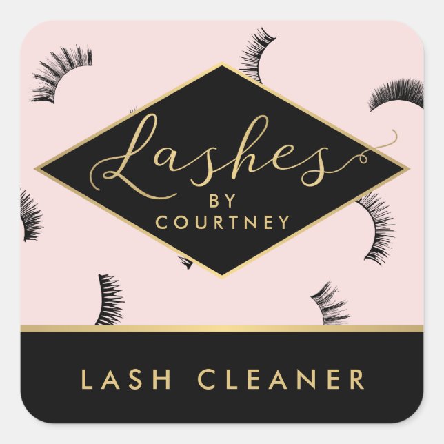 Lots of Lashes Pattern Lash Salon Pink/Black/Gold Square Sticker (Front)