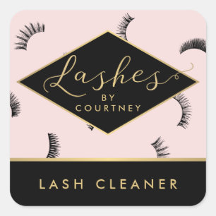 Lots of Lashes Pattern Lash Salon Pink/Black/Gold Square Sticker