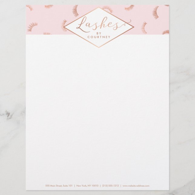 Lots of Lashes Pattern Lash Salon Pink/Rose Gold Letterhead Design (Front)