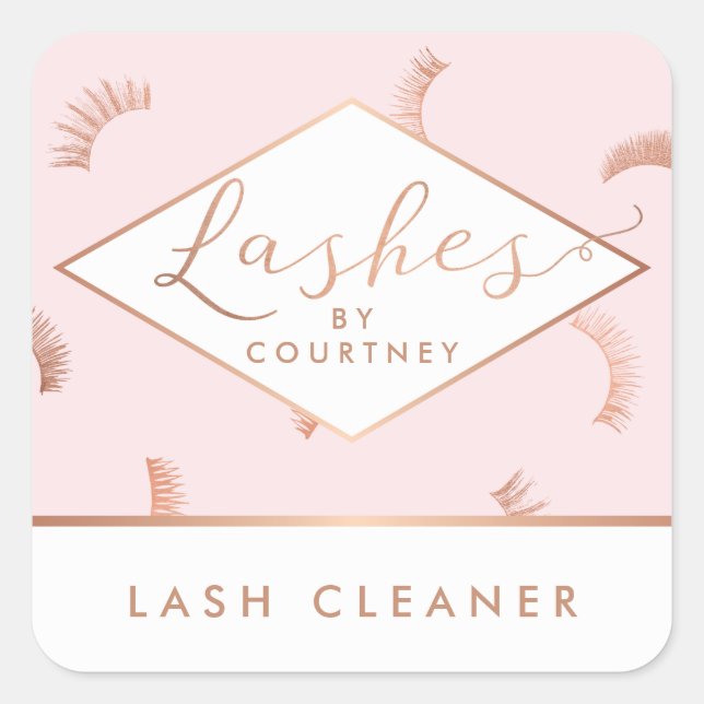 Lots of Lashes Pattern Lash Salon Pink/Rose Gold Square Sticker (Front)