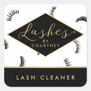Lots of Lashes Pattern Lash Salon White/Black/Gold Square Sticker