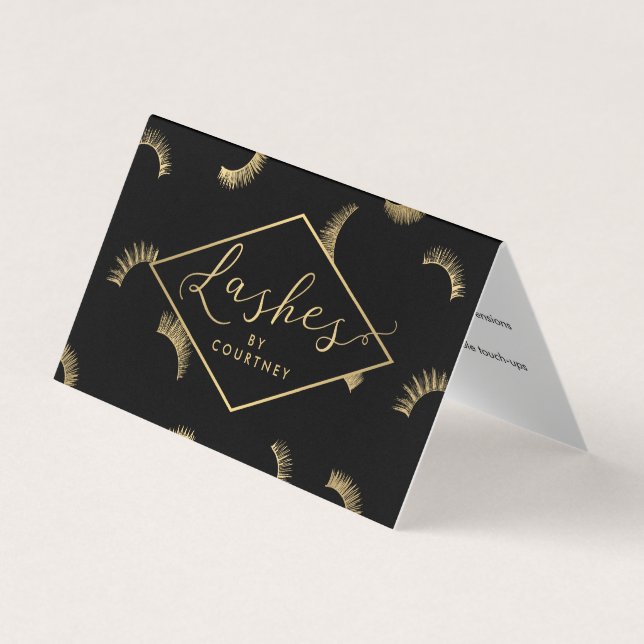 Lots of Lashes Salon Black/Gold Aftercare Business Card (Front)