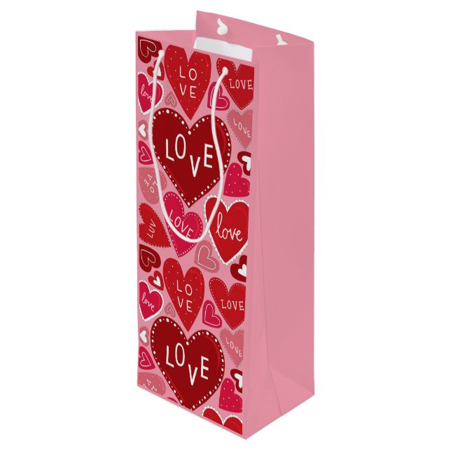 Lots of Love and Hearts Valentine Wine Gift Bag (Back Angled)