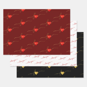 LOTS OF LOVE GOLD MODERN SCRIPT WITH HEARTS WRAPPING PAPER SHEET