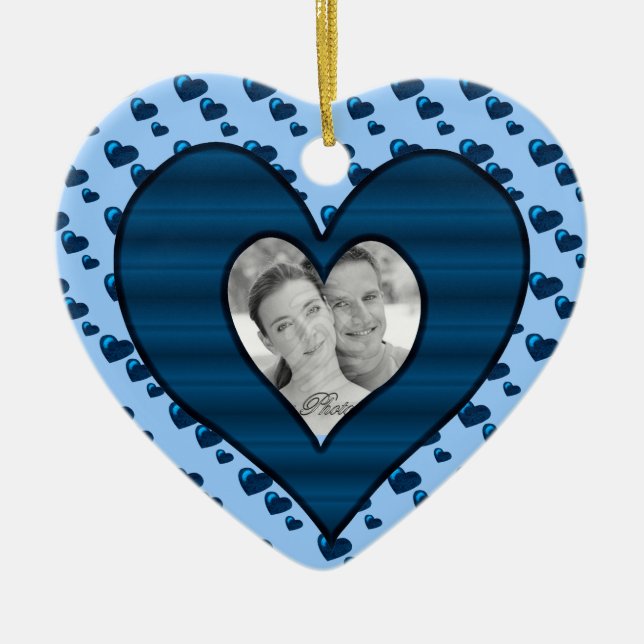 Lots of Love (Heart Pattern) (Blue) (Photo) Ceramic Tree Decoration (Front)