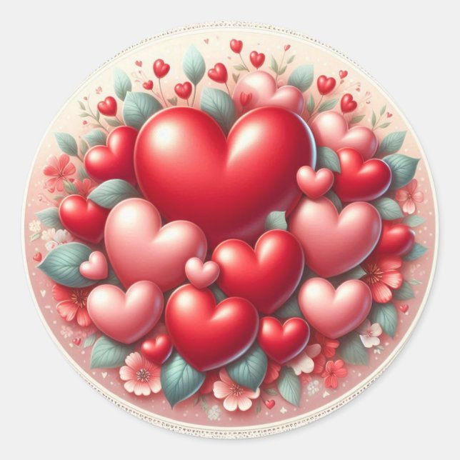 Lots of Love - Hearts Round Sticker (Front)