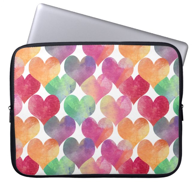 Lots of Love in Hearts Watercolor Laptop Sleeve (Front)