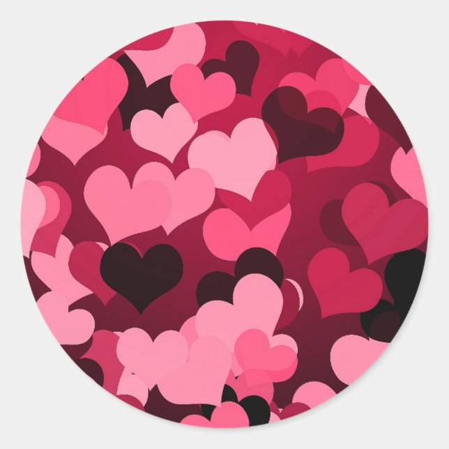 Lots of Pink Hearts, Cute Love Pattern Classic Round Sticker (Front)