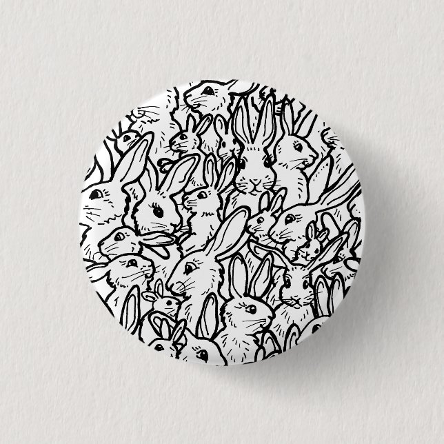 Lots of Rabbits Drawing Black & White Fun Bunny 3 Cm Round Badge (Front)