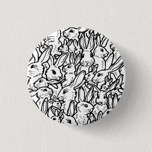 Lots of Rabbits Drawing Black & White Fun Bunny 3 Cm Round Badge