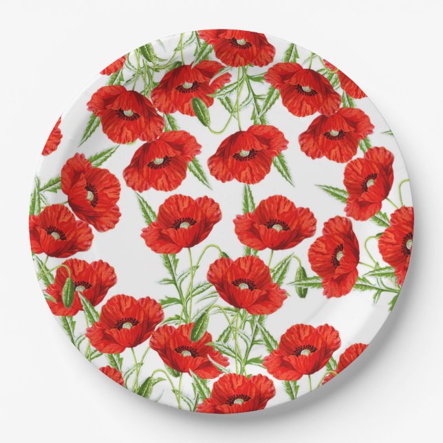 Lots of Red Poppies Paper Plate (Front)