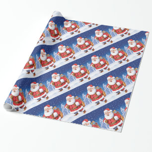 Lots of Santas angled Christmas wrapping paper