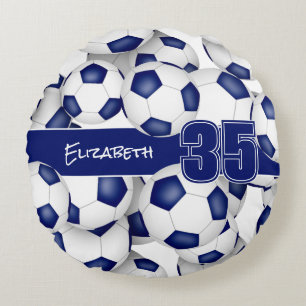 Lots of soccer balls blue team colours decor round cushion