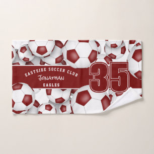 Lots of soccer balls maroon team sports gift ideas hand towel