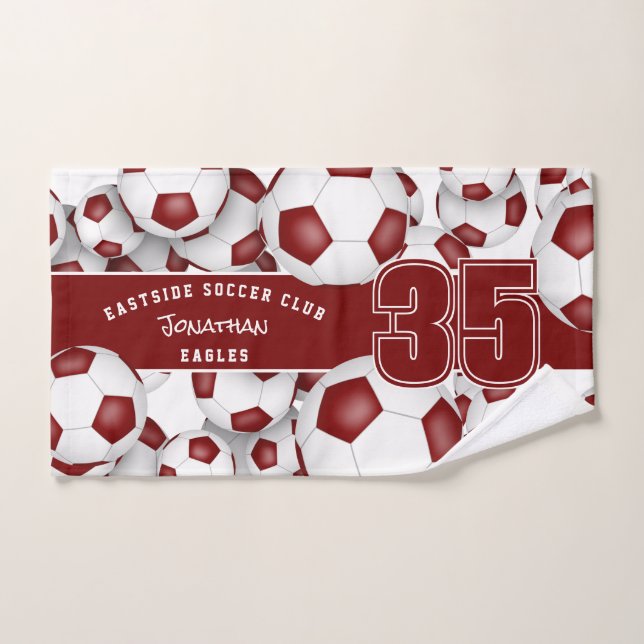 Lots of soccer balls maroon team sports gift ideas hand towel (Hand Towel)